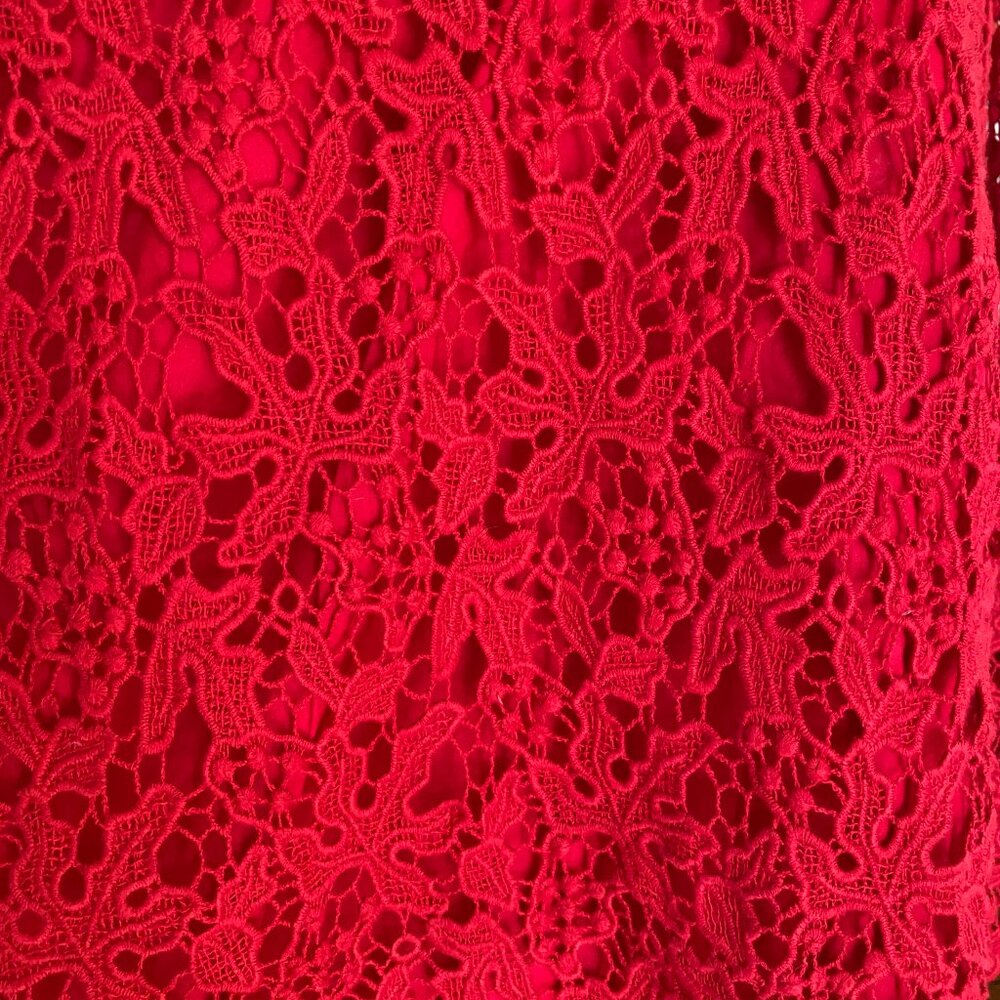 Talbots Red Scroll Floral Lace Overlay Top 3/4 Sleeve Scalloped Whimsigoth-18W - Picture 4 of 15